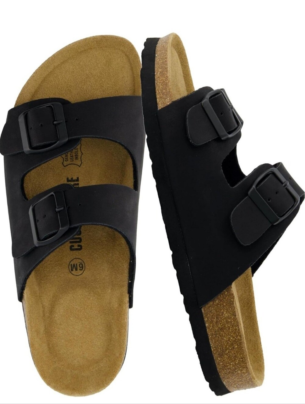 Black Double-Buckle Women’s Slide Sandals